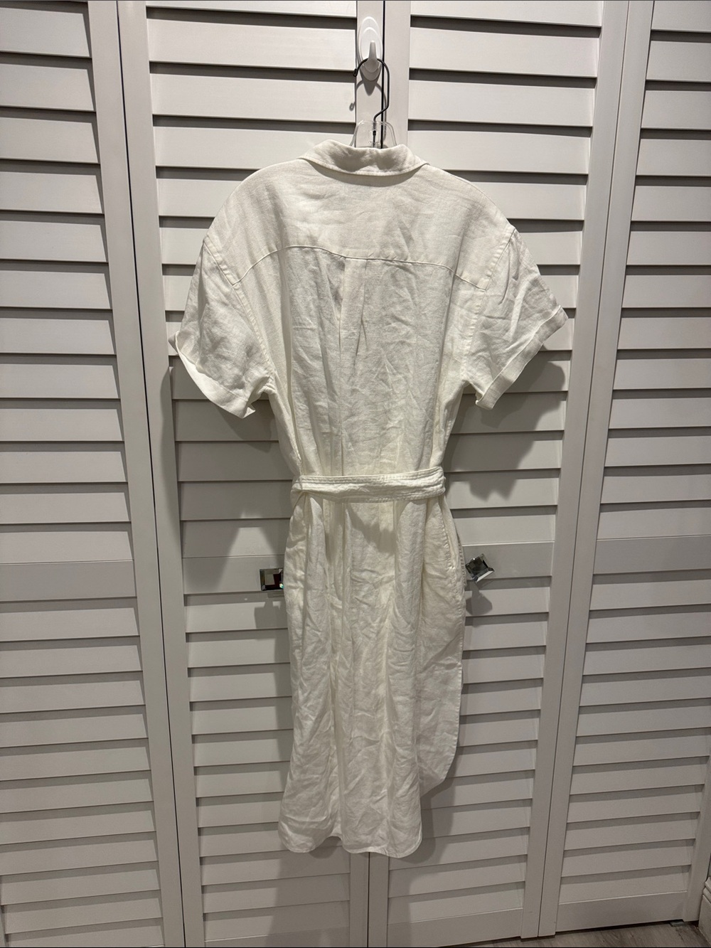 Polo by Ralph Lauren Linen White Button-Front Belted Shirt Dress with Pockets. - Picture 9 of 12